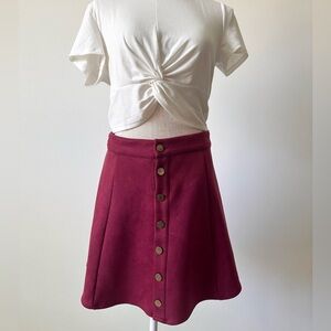 Burgundy Mini A-line Button Down Skirt- L